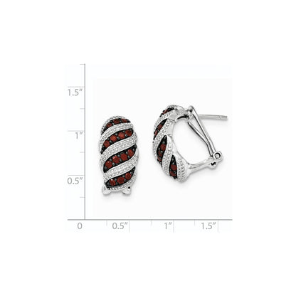 Sterling Silver Garnet Omega Back Earrings