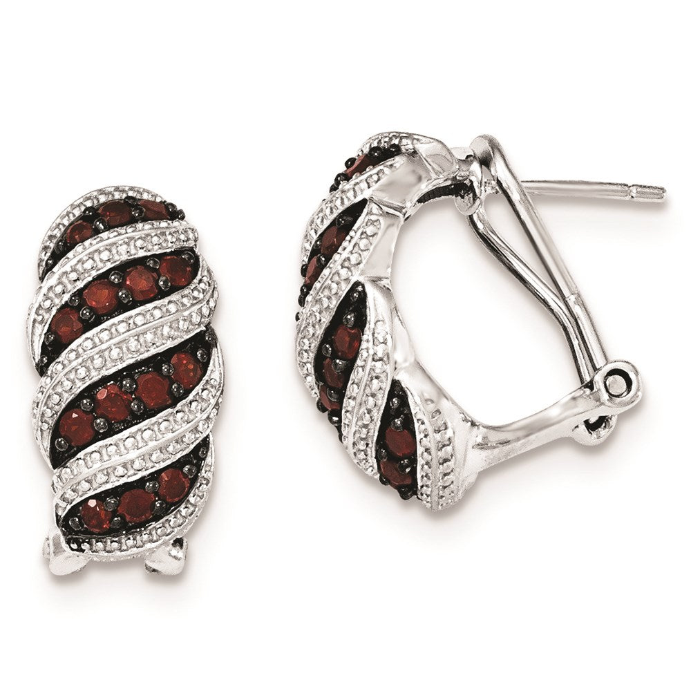 Sterling Silver Garnet Omega Back Earrings