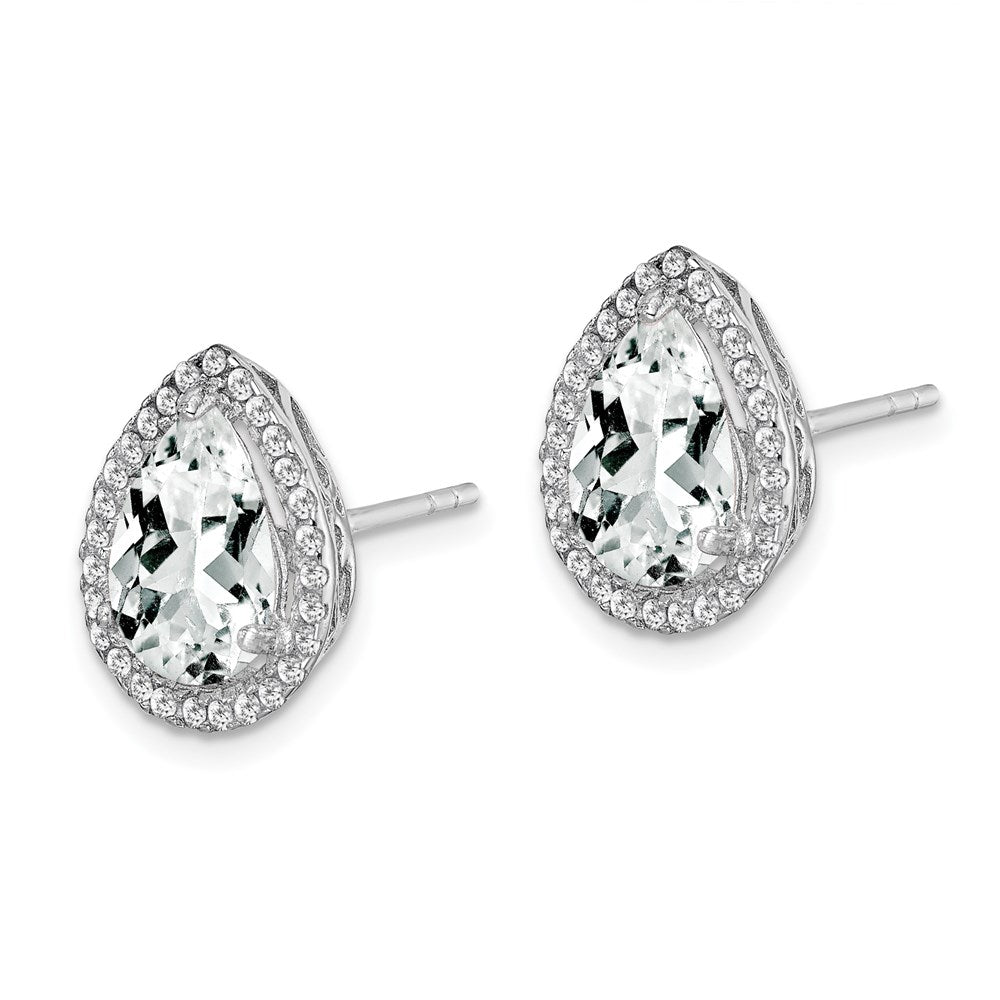 Sterling Silver Rhodium Created White Topaz u0026 CZ Post Earrings