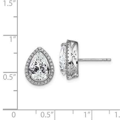 Sterling Silver Rhodium Created White Topaz u0026 CZ Post Earrings
