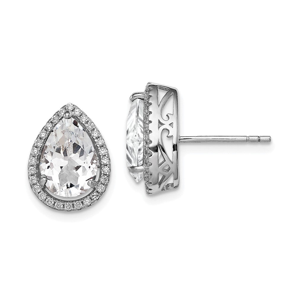 Sterling Silver Rhodium Created White Topaz u0026 CZ Post Earrings