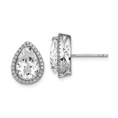 Sterling Silver Rhodium Created White Topaz u0026 CZ Post Earrings