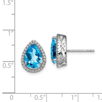 Sterling Silver Rhodium Polished Blue Topaz u0026 CZ Post Earrings