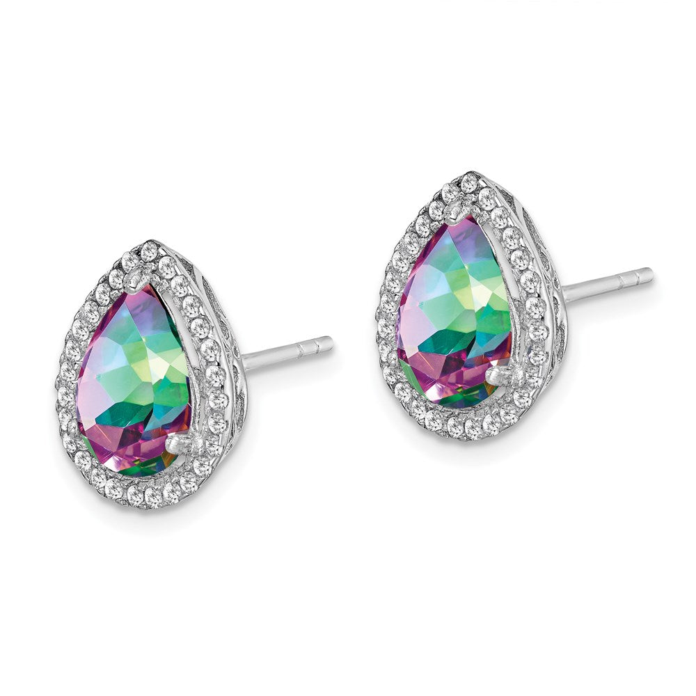 Sterling Silver Rhodium Polished Mystic Topaz u0026 CZ Post Earrings