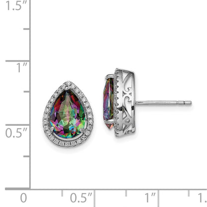 Sterling Silver Rhodium Polished Mystic Topaz u0026 CZ Post Earrings