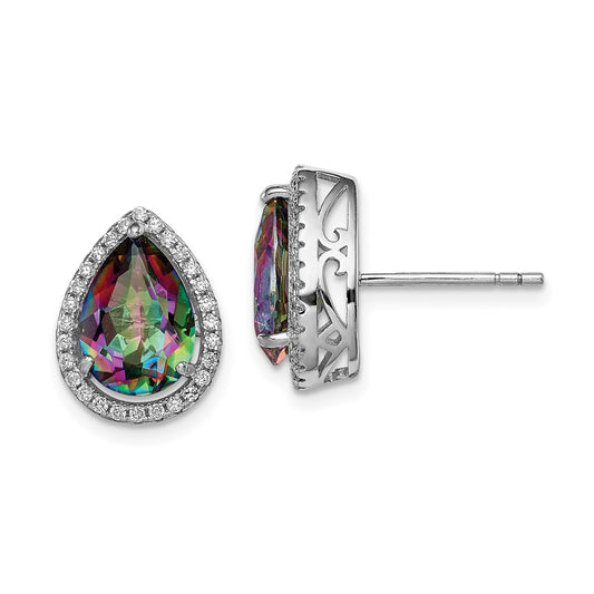 Sterling Silver Rhodium Polished Mystic Topaz u0026 CZ Post Earrings