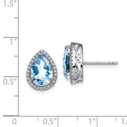 Sterling Silver Rhodium Created Aquamarine u0026 CZ Post Earrings