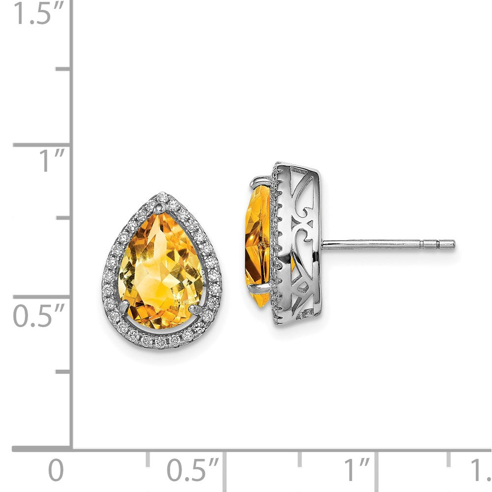 Sterling Silver Rhodium Polished Citrine u0026 CZ Post Earrings