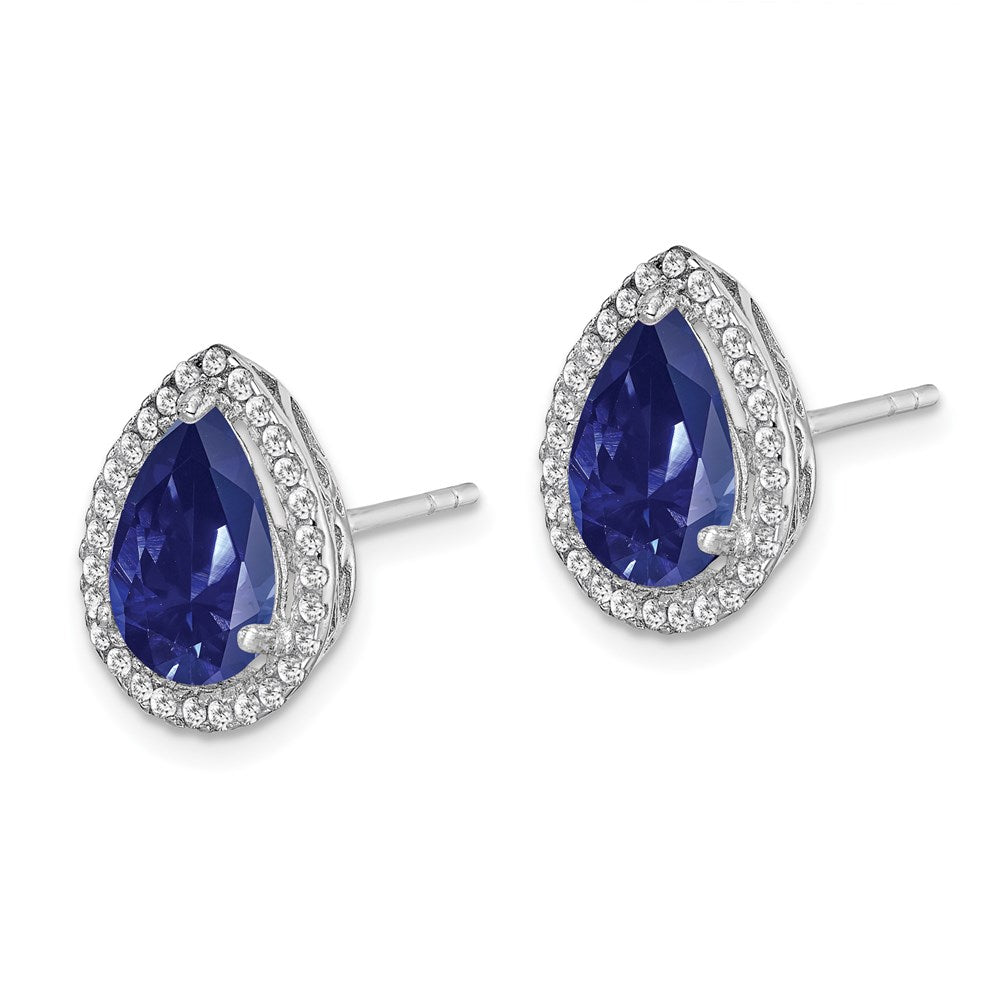 Sterling Silver Rhodium Created Sapphire u0026 CZ Post Earrings