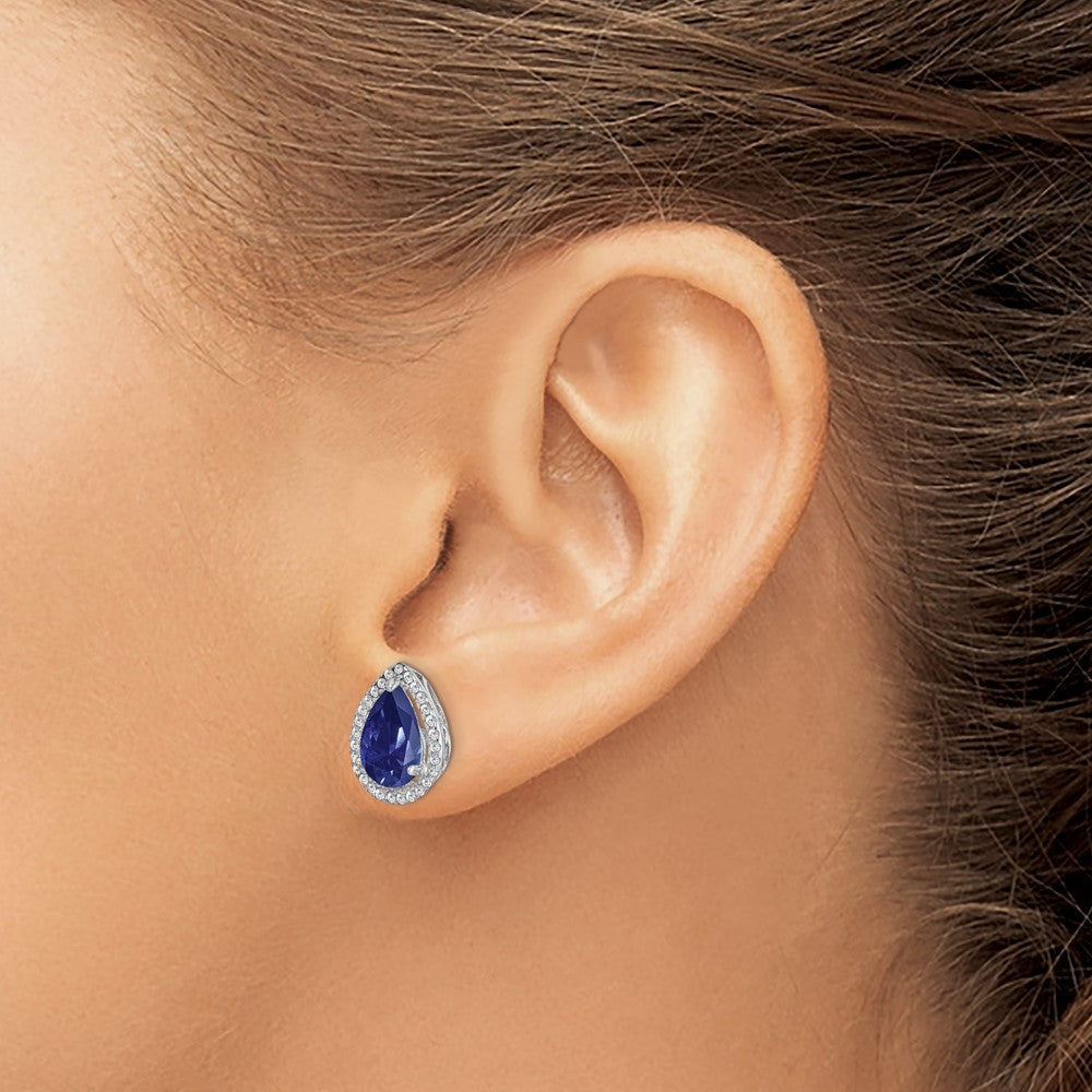 Sterling Silver Rhodium Created Sapphire u0026 CZ Post Earrings