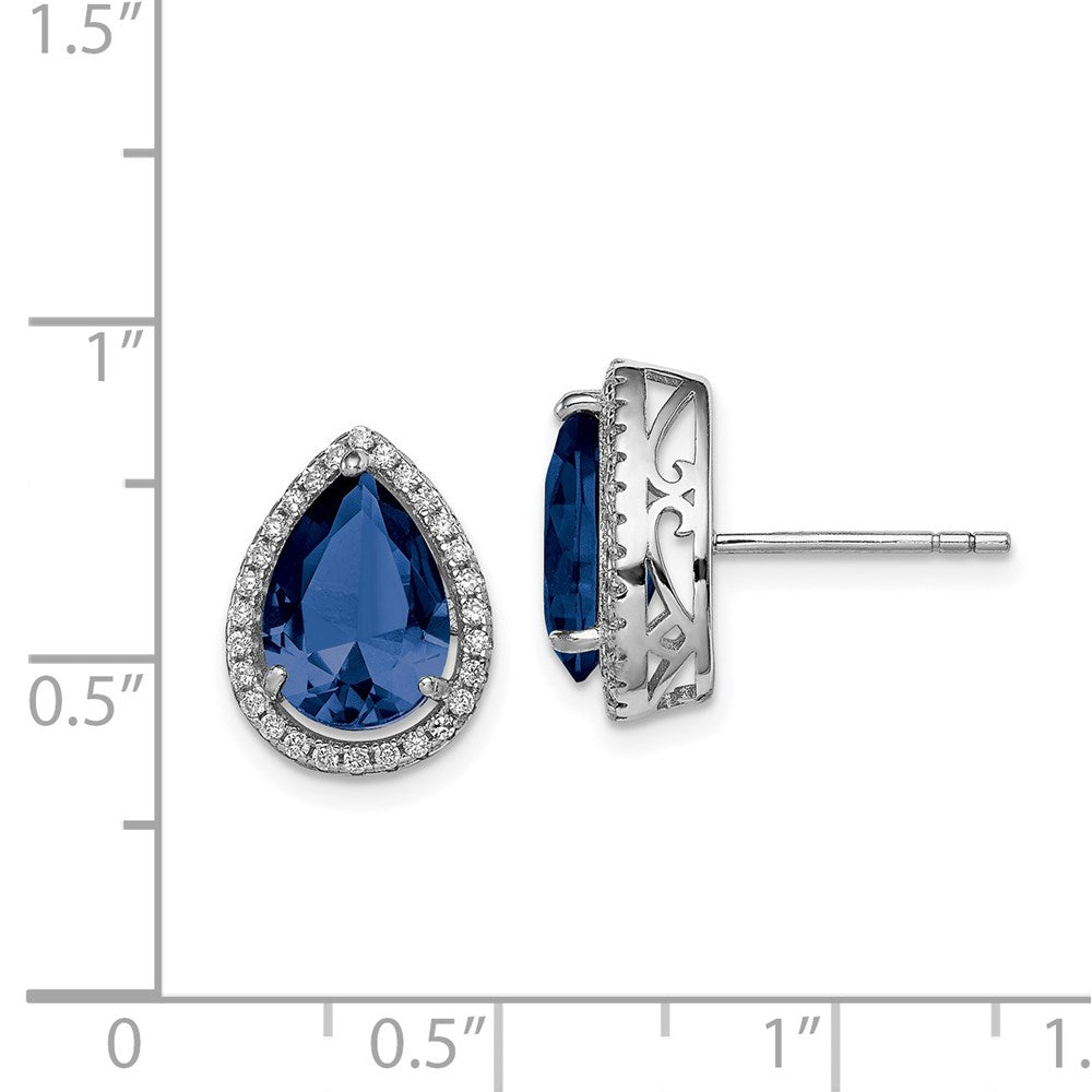 Sterling Silver Rhodium Created Sapphire u0026 CZ Post Earrings