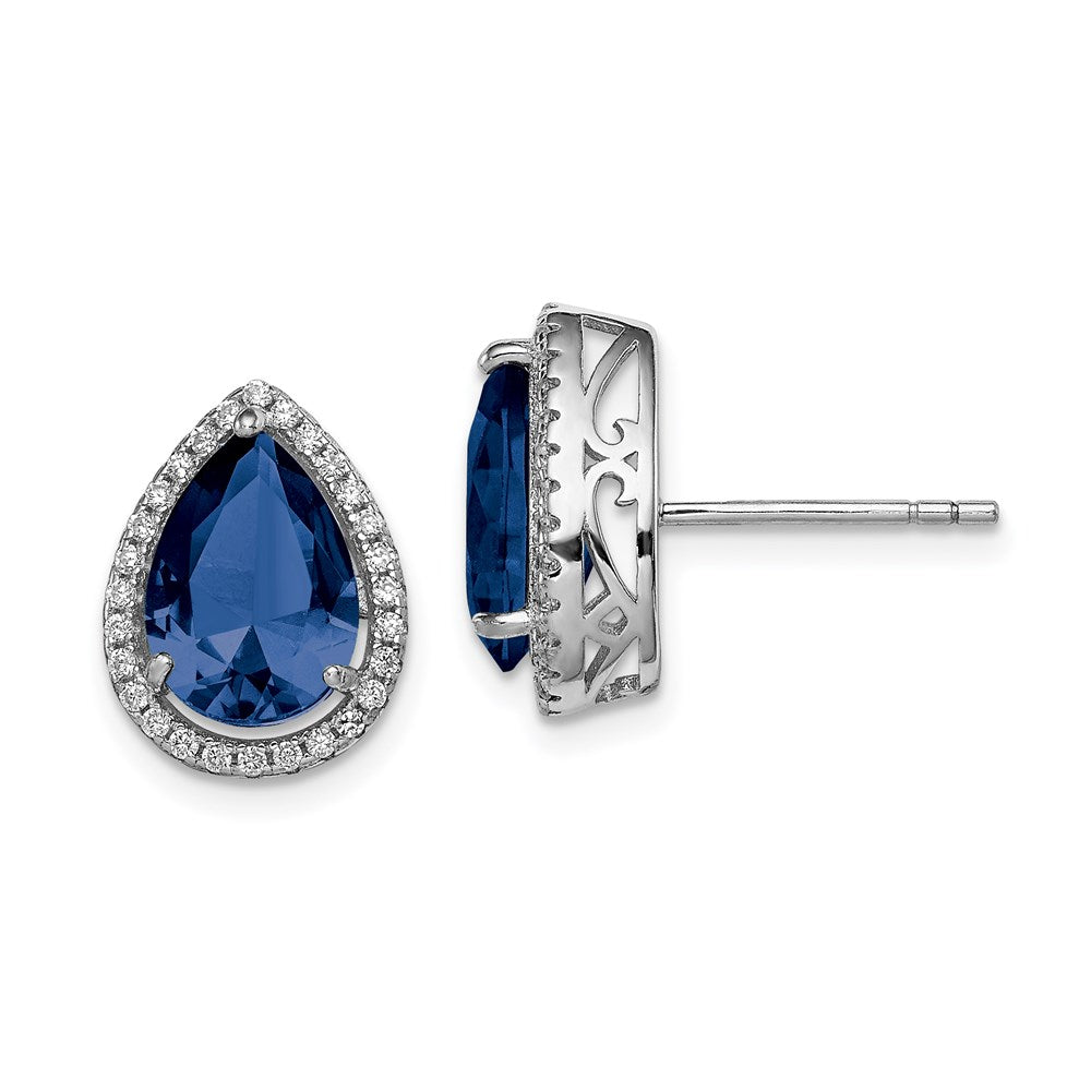 Sterling Silver Rhodium Created Sapphire u0026 CZ Post Earrings