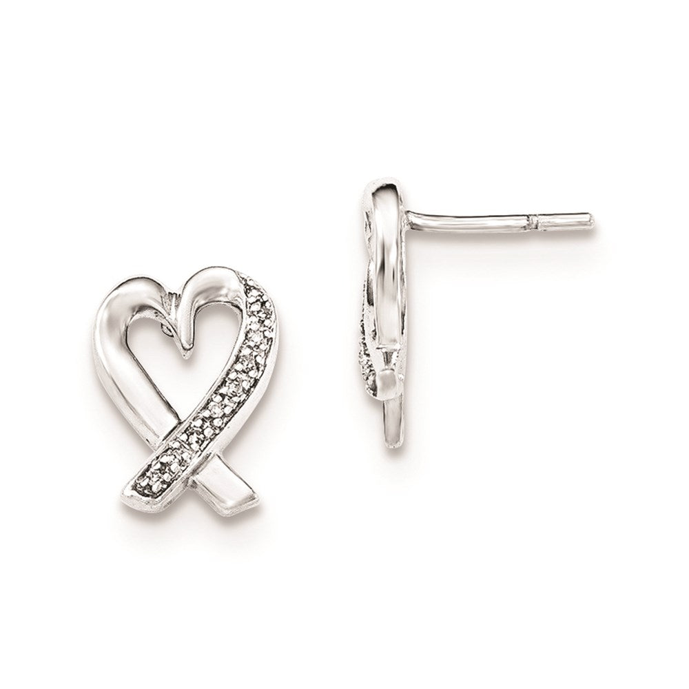 Sterling Silver Diamond Heart Post Earrings
