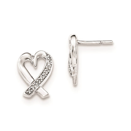 Sterling Silver Diamond Heart Post Earrings