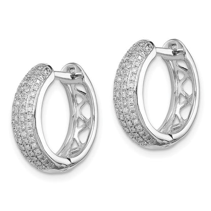 Sterling Silver Rhodium Diamond Hinged Hoop Earrings