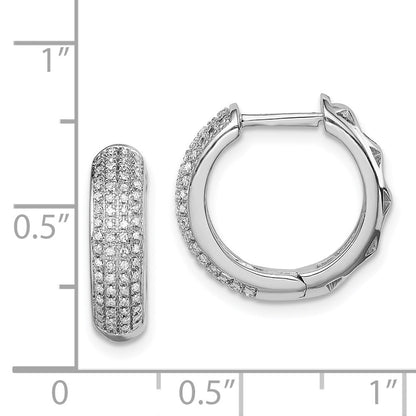 Sterling Silver Rhodium Diamond Hinged Hoop Earrings
