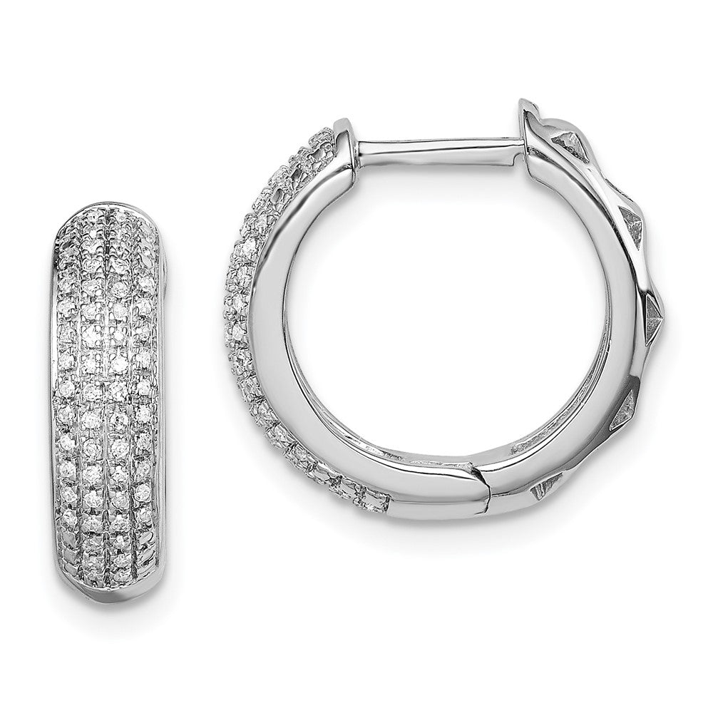 Sterling Silver Rhodium Diamond Hinged Hoop Earrings