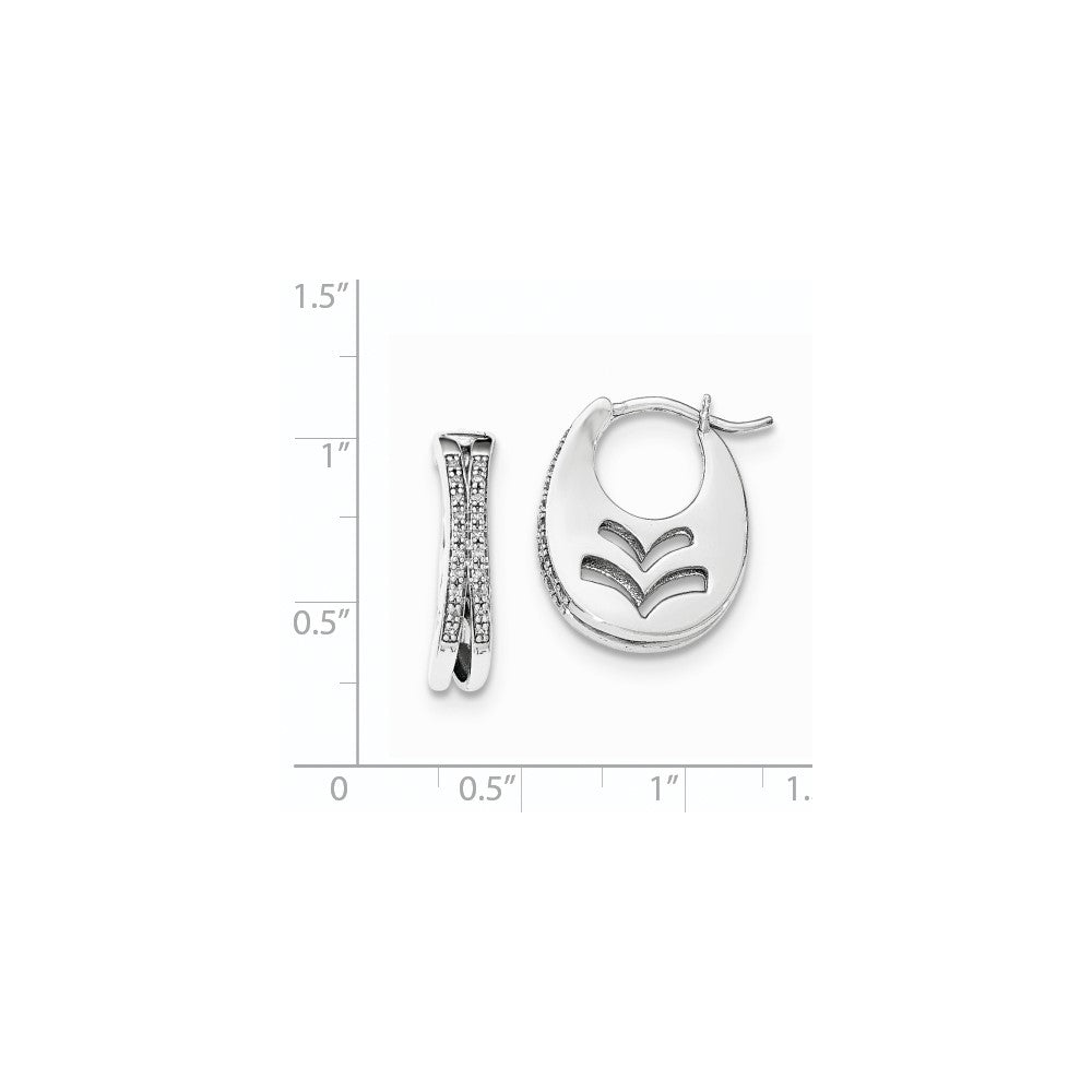 Sterling Silver Diamond Cut-out design Oval Hoop Earrings