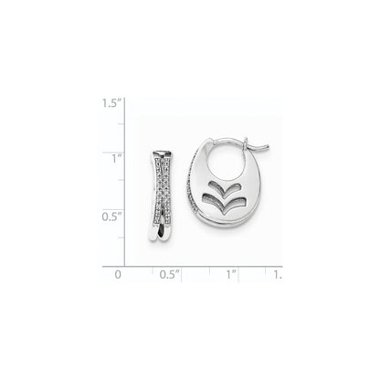 Sterling Silver Diamond Cut-out design Oval Hoop Earrings