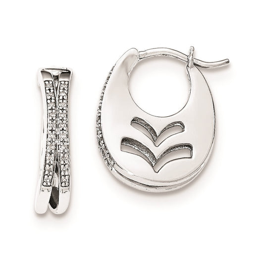 Sterling Silver Diamond Cut-out design Oval Hoop Earrings