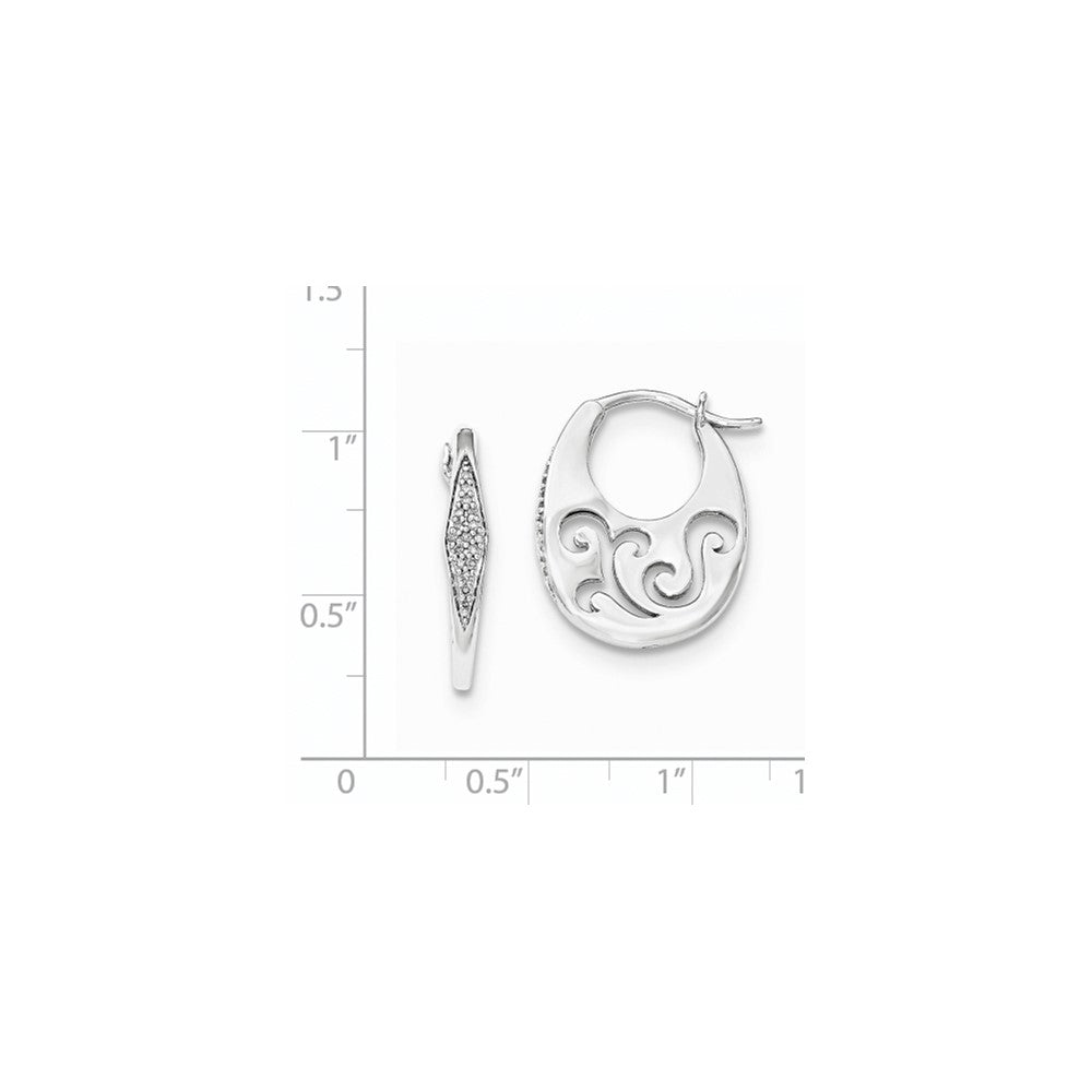 Sterling Silver Diamond Cut-out design Oval Hoop Earrings