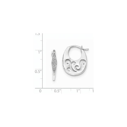Sterling Silver Diamond Cut-out design Oval Hoop Earrings