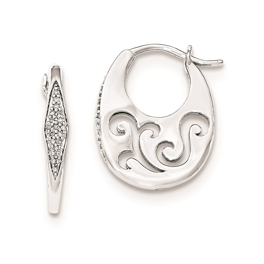 Sterling Silver Diamond Cut-out design Oval Hoop Earrings