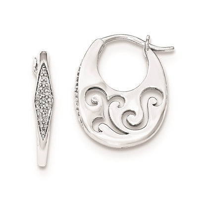 Sterling Silver Diamond Cut-out design Oval Hoop Earrings