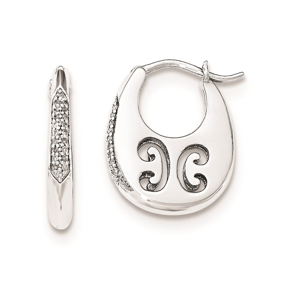 Sterling Silver Diamond Cut-out design Oval Hoop Earrings