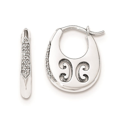 Sterling Silver Diamond Cut-out design Oval Hoop Earrings