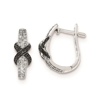 Sterling Silver White u0026 Black Diamond Hinged Hoop Earrings