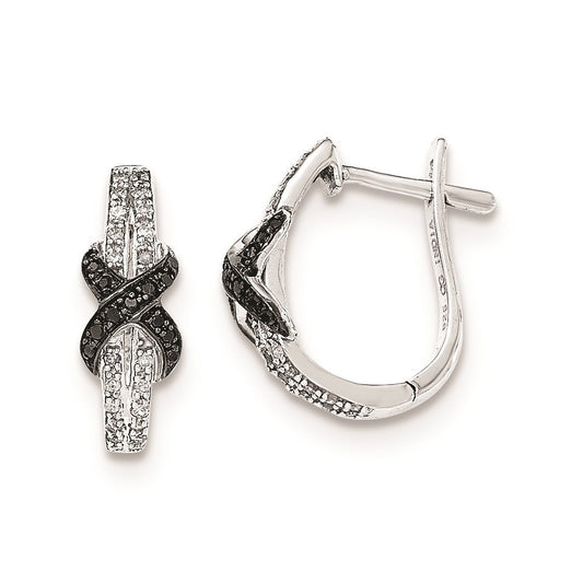 Sterling Silver White u0026 Black Diamond Hinged Hoop Earrings