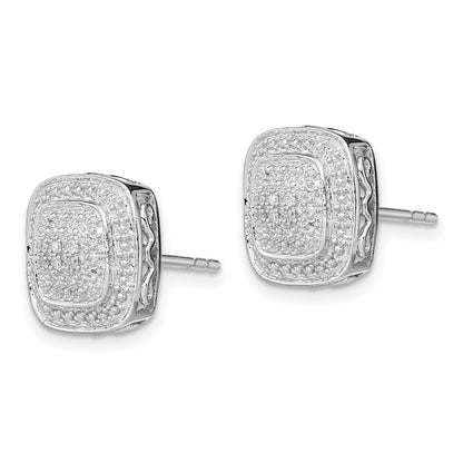 Sterling Silver Rhodium Polished Square Shape Diamond Post Earrings
