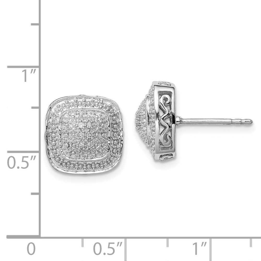 Sterling Silver Rhodium Polished Square Shape Diamond Post Earrings