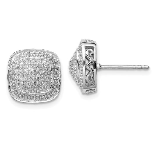 Sterling Silver Rhodium Polished Square Shape Diamond Post Earrings