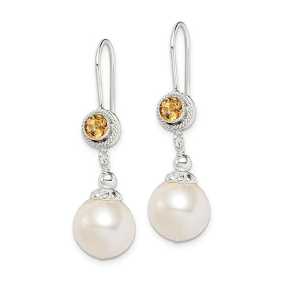 Sterling Silver Citrine FW Cultured Pearl Drop Earrings