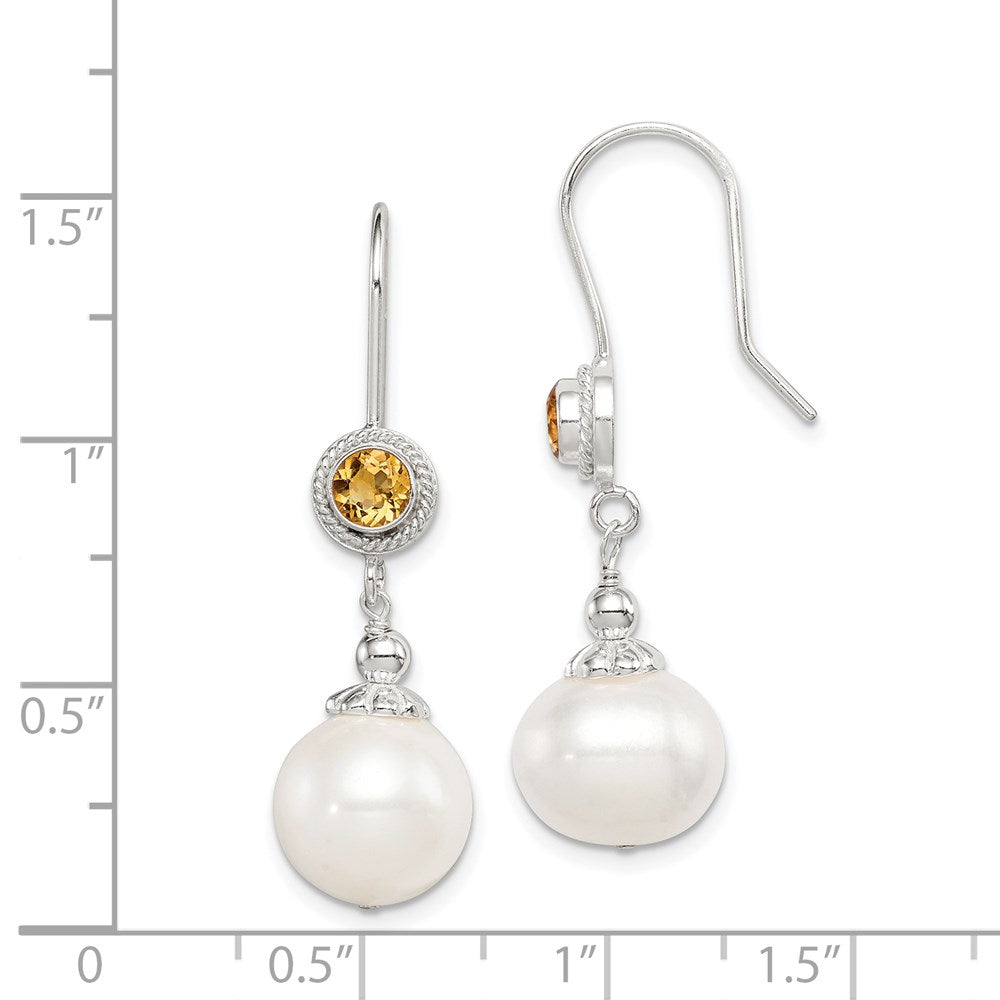Sterling Silver Citrine FW Cultured Pearl Drop Earrings