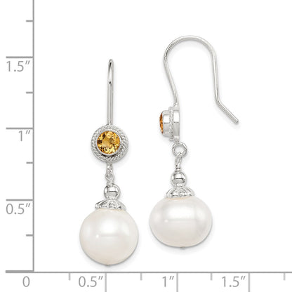 Sterling Silver Citrine FW Cultured Pearl Drop Earrings