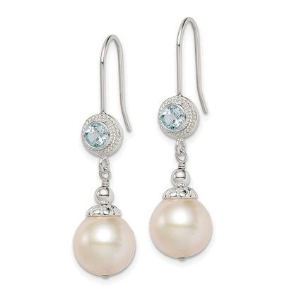 Sterling Silver Blue Topaz FW Cultured Pearl Drop Earrings