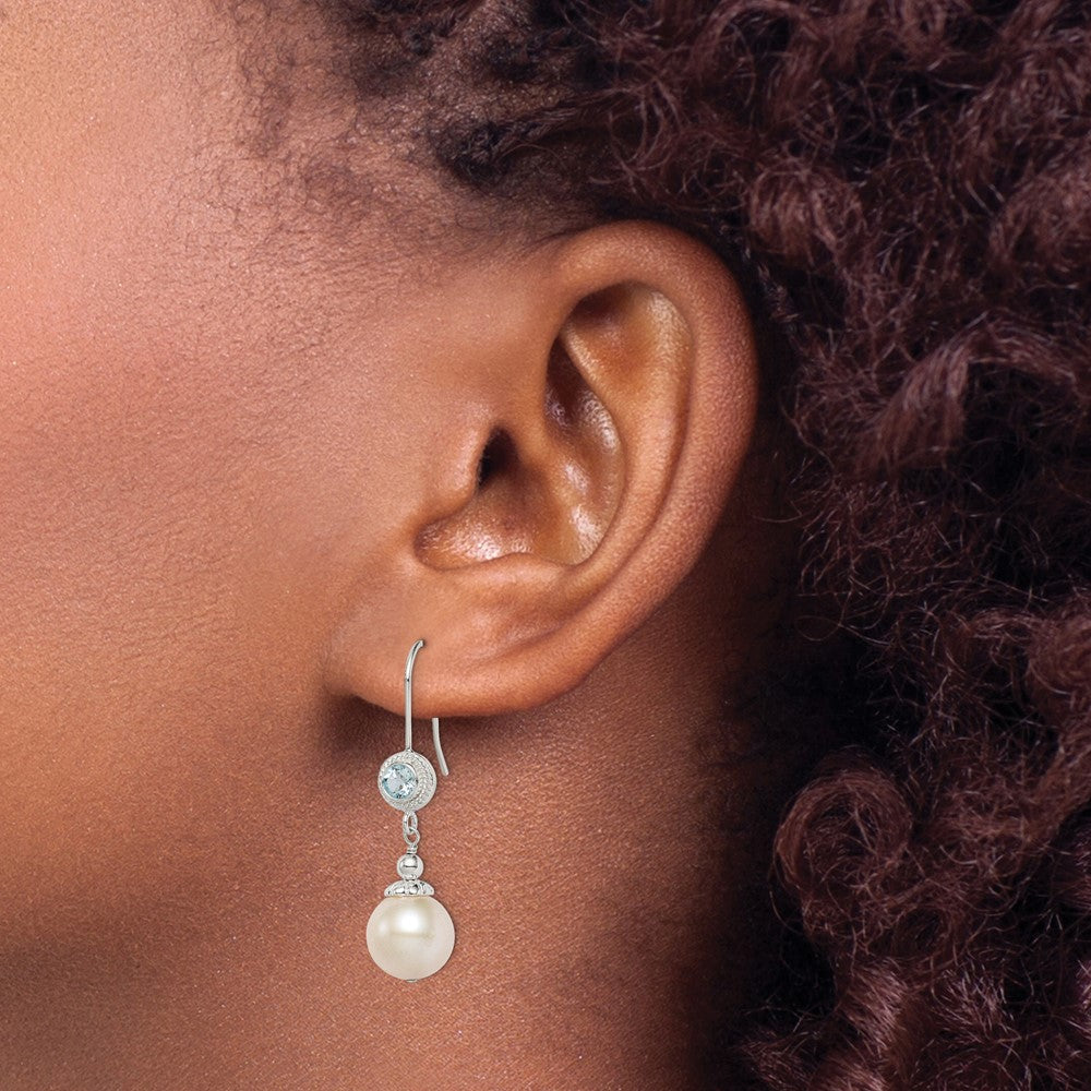 Sterling Silver Blue Topaz FW Cultured Pearl Drop Earrings