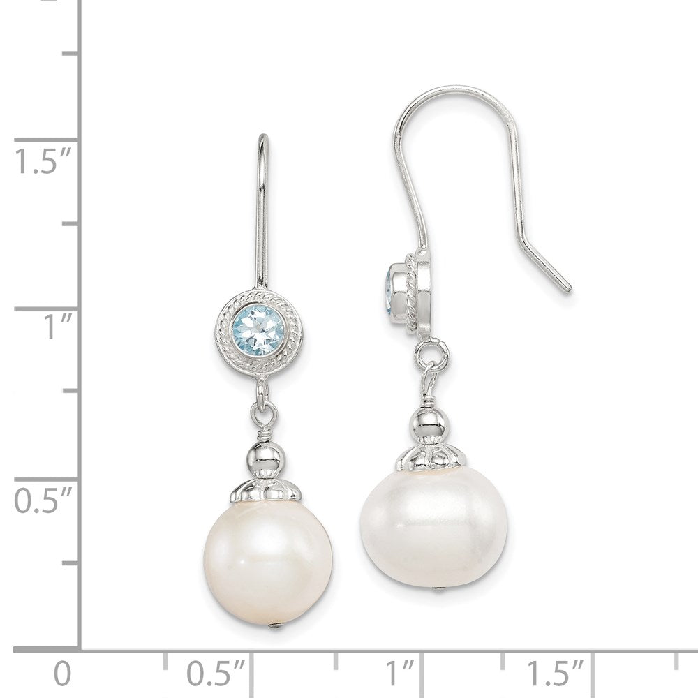 Sterling Silver Blue Topaz FW Cultured Pearl Drop Earrings
