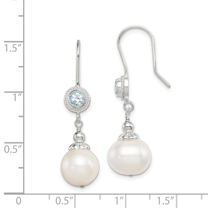 Sterling Silver Blue Topaz FW Cultured Pearl Drop Earrings