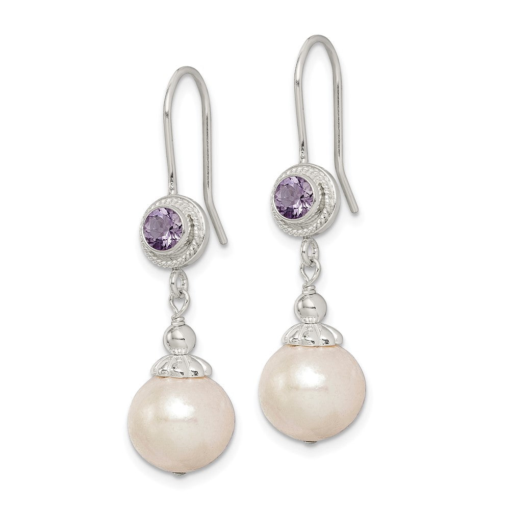Sterling Silver Amethyst FW Cultured Pearl Dangle Earrings