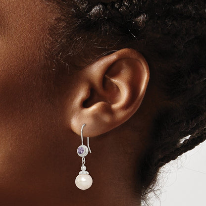 Sterling Silver Amethyst FW Cultured Pearl Dangle Earrings