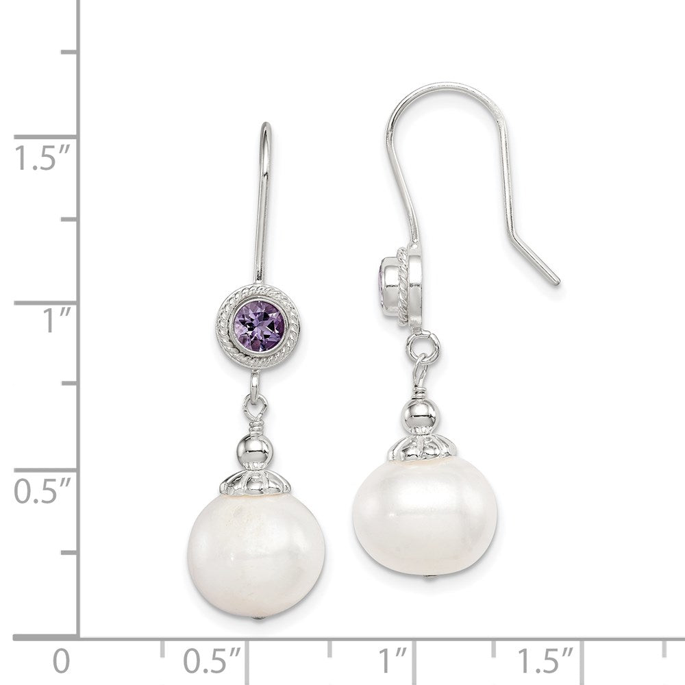 Sterling Silver Amethyst FW Cultured Pearl Dangle Earrings