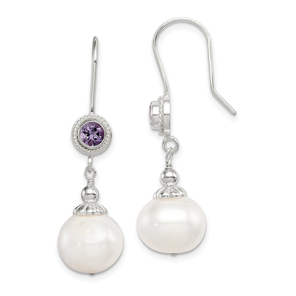 Sterling Silver Amethyst FW Cultured Pearl Dangle Earrings