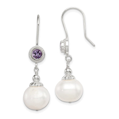 Sterling Silver Amethyst FW Cultured Pearl Dangle Earrings