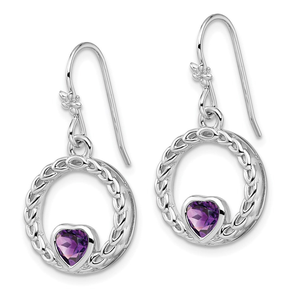 Sterling Silver Rhodium-plated Amethyst Heart Dangle Earring