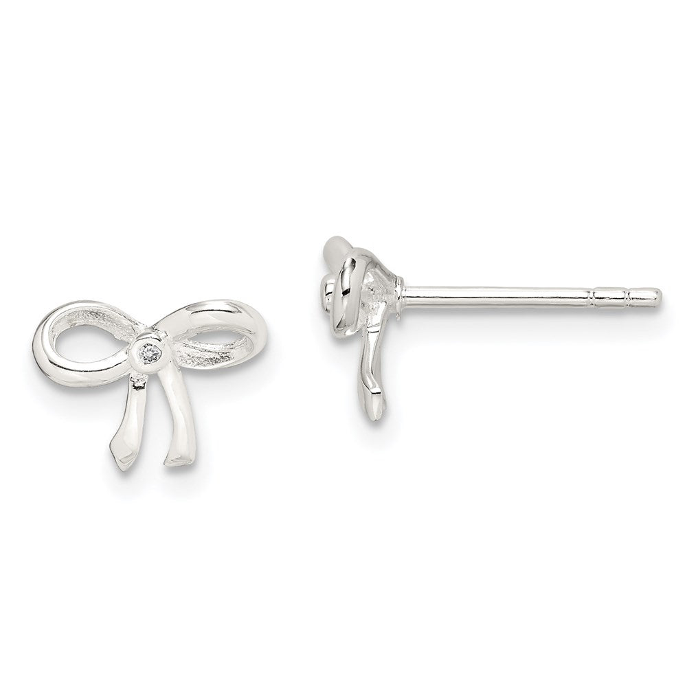 Sterling Silver Diamond Bow Post Earrings