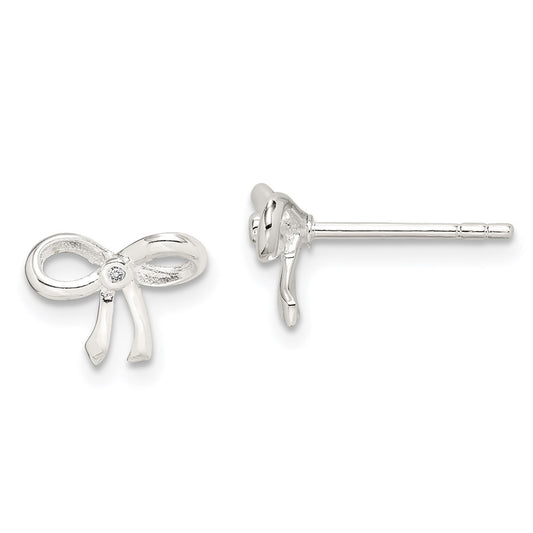Sterling Silver Diamond Bow Post Earrings